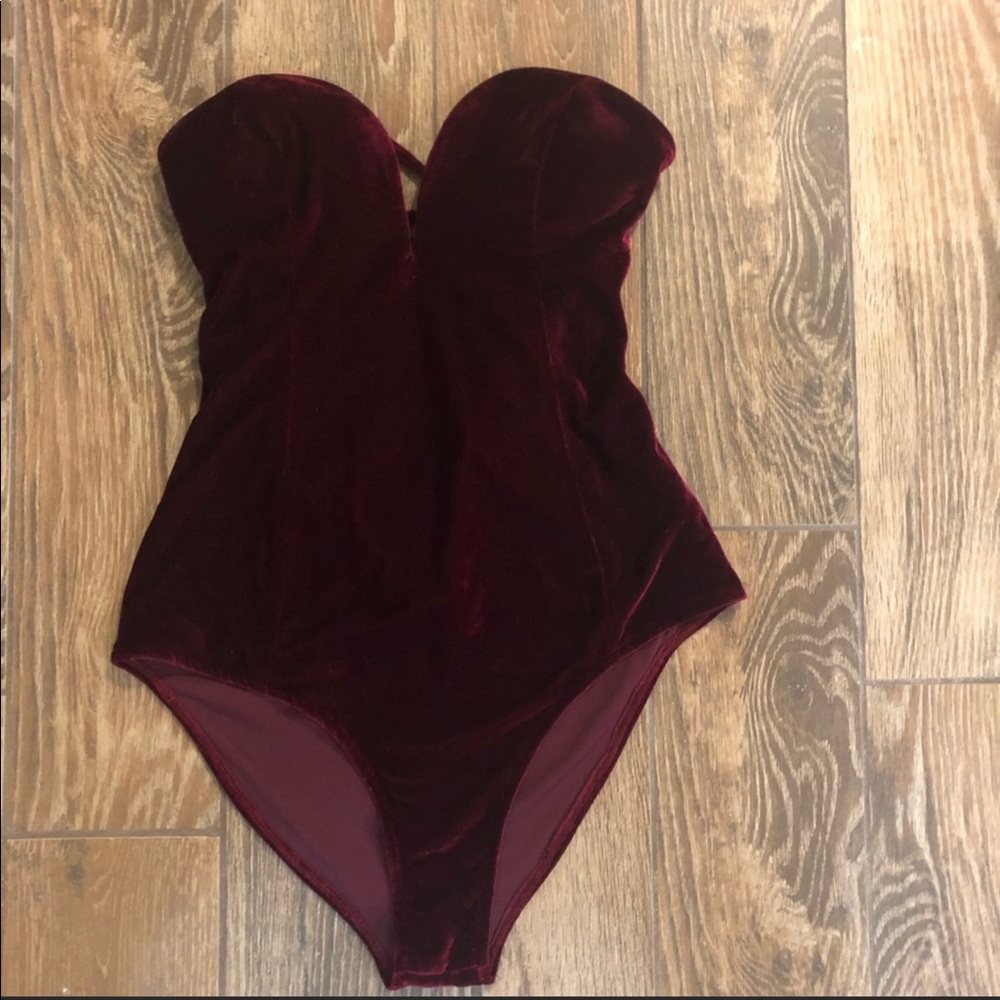 Rare London burgundy/wine Velvet bodysuit